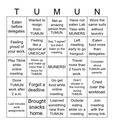 TUMUN 2025 - 2026 Bingo Card