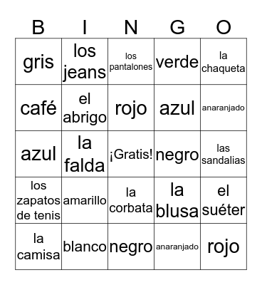 La Ropa  Bingo Card