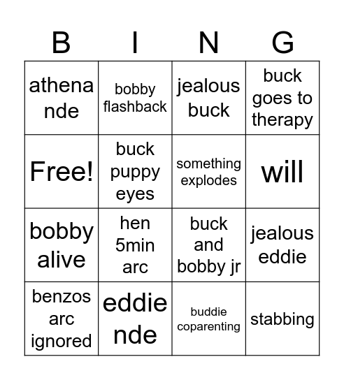 9-1-1 s9 e16-18 Bingo Card