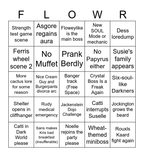 Deltarune Chapter 5 Bingo Card