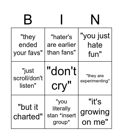 bad kpop song bingo Card