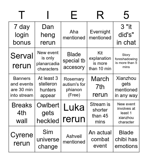 Hsr special program bingo Card
