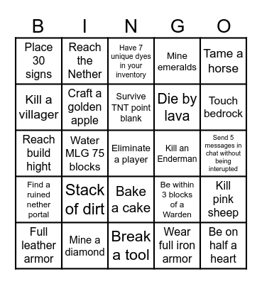 MINECRAFT Bingo Card