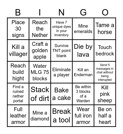 MINECRAFT Bingo Card