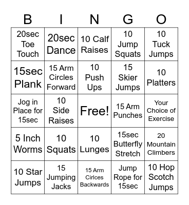 Fitness Bingo Card