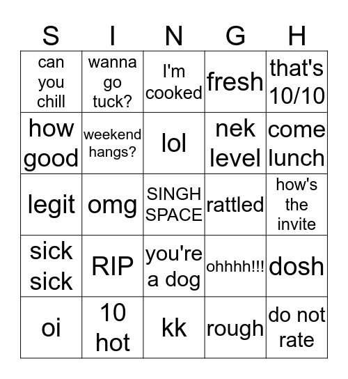 Rate Nate Bingo Card