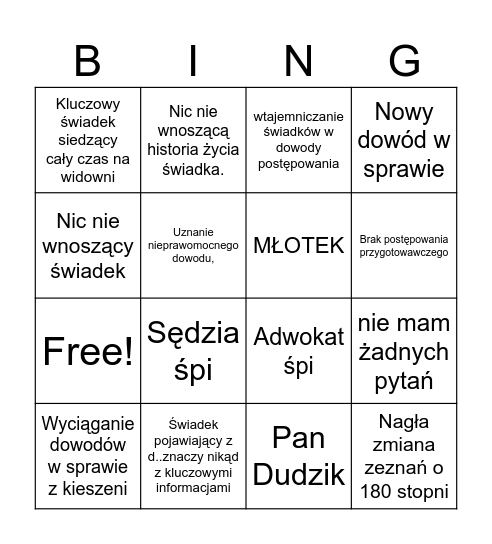 Prawnicze Bingo Card