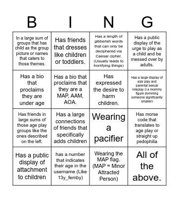 Catch a pedophile Bingo Card