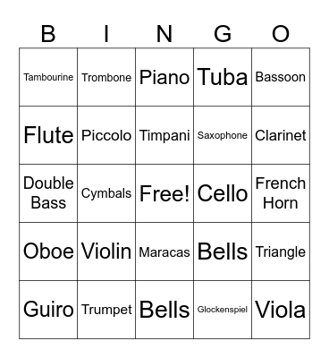 Musical Instruments Bingo Card