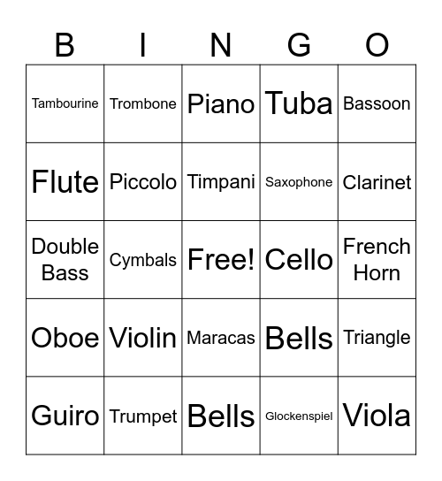 Musical Instruments Bingo Card