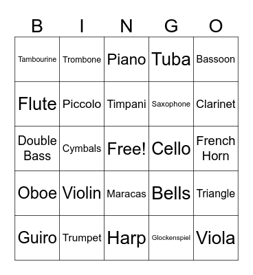 Musical Instruments Bingo Card
