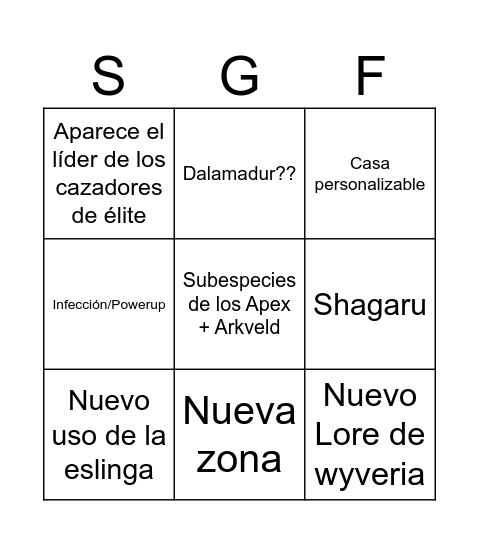 Summer Game Fest MH Bingo Card