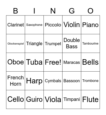 Musical Instruments Bingo Card
