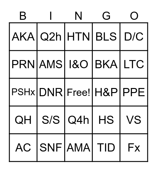 Untitled Bingo Card