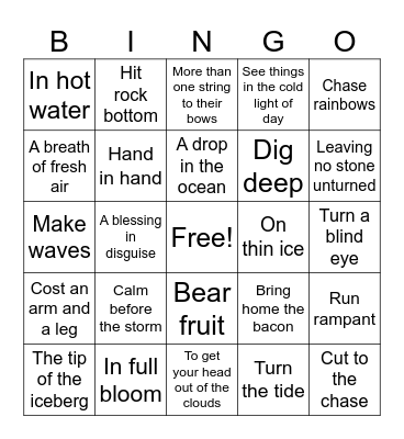 Idiomatic expression Bingo Card