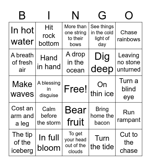 Idiomatic expression Bingo Card