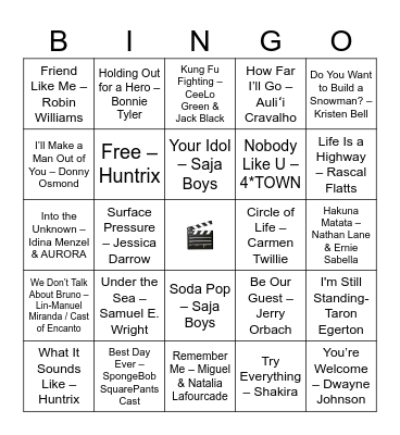 Animated Movie Playlist (Full) Bingo Card