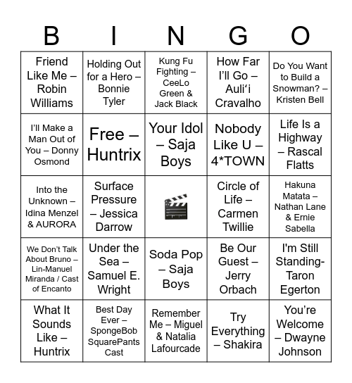 Animated Movie Playlist (Full) Bingo Card
