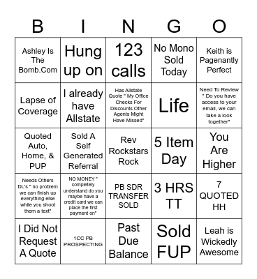 FRIDAY FUN Bingo Card