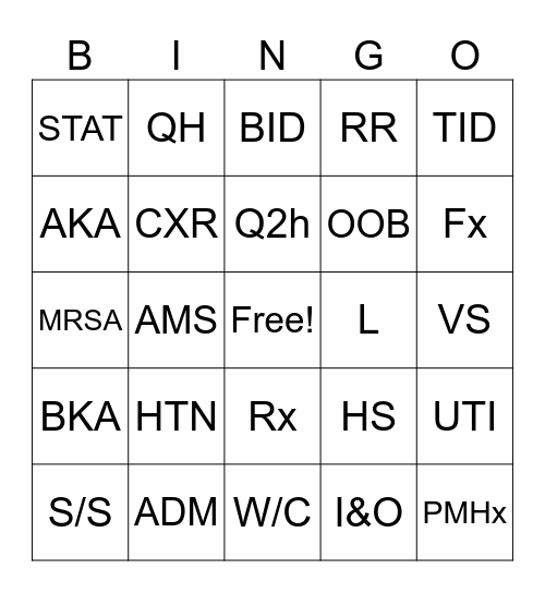 Untitled Bingo Card
