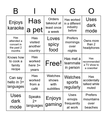 Awesome team bingo Card