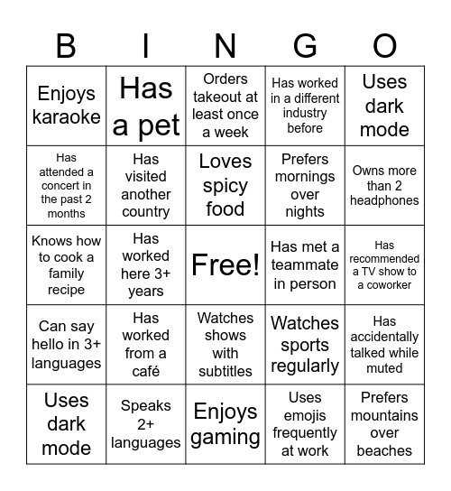 Awesome team bingo Card