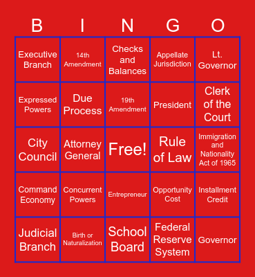 2026 Civics SOL Review BINGO! Bingo Card