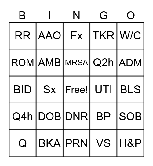 Untitled Bingo Card