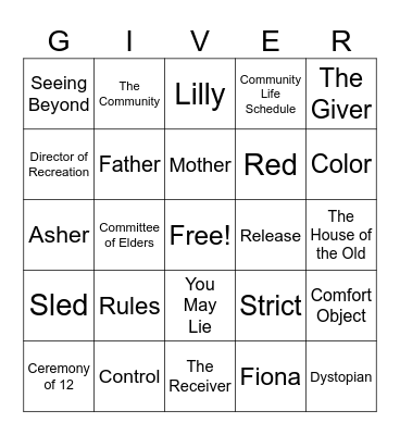 The Giver by Lois Lowry Bingo Card