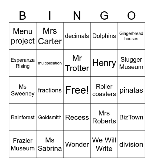 LAST DAY OF SCHOOL Bingo Card