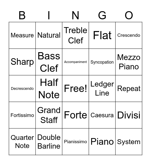 Foundations of Choral Vocab 1 Bingo Card