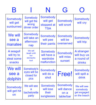 Siesta Key Trip Bingo Card