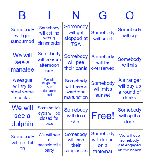 Siesta Key Trip Bingo Card
