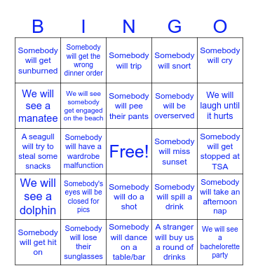 Siesta Key Trip Bingo Card