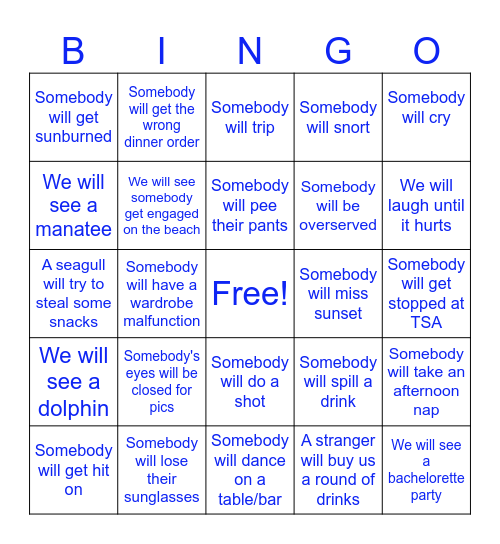Siesta Key Trip Bingo Card