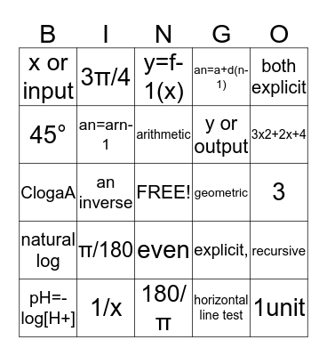 Pre-Cal BINGO Card
