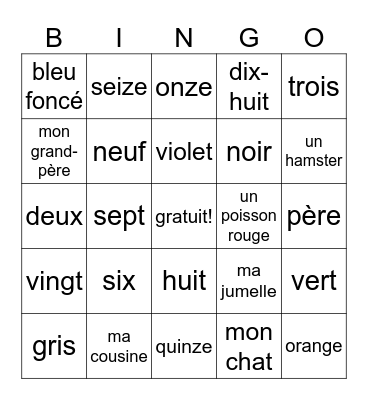 French Vocab Bingo Card