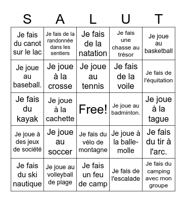 May 22 Camp de vacances Bingo Card