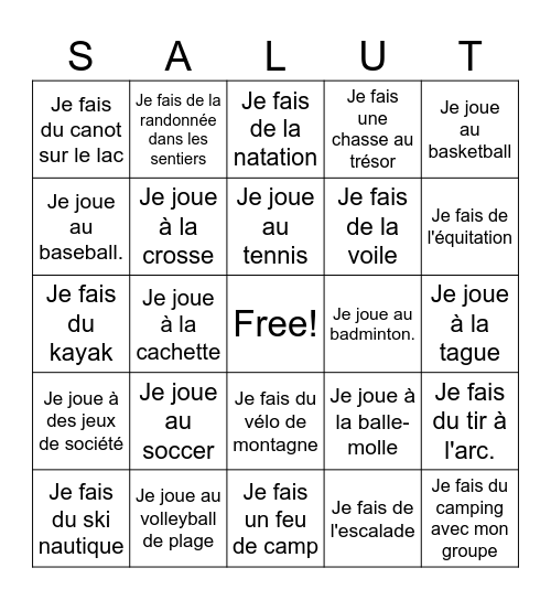May 22 Camp de vacances Bingo Card