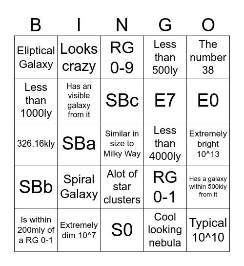 Random Space Engine Galaxies Bingo Card