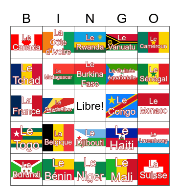 May 22 Les pays francophones! Bingo Card