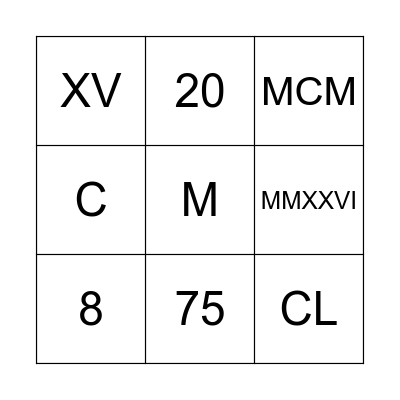 Roman Bingo Card