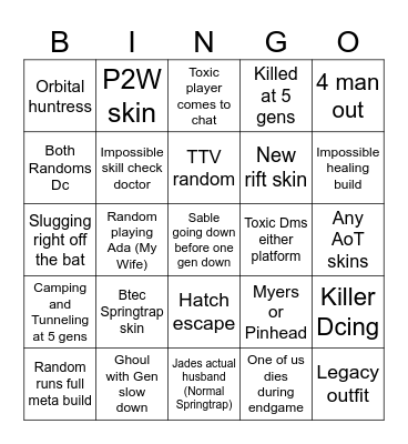 Drunk by Daylight Bingo Card
