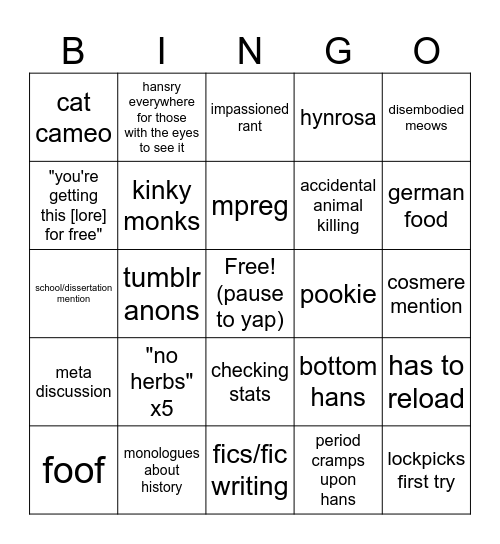 tam bingo Card