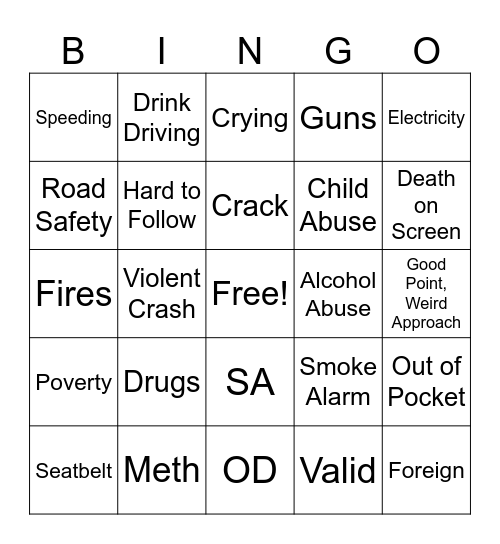 PSAs Bingo Card