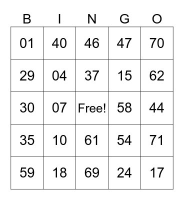 Untitled Bingo Card
