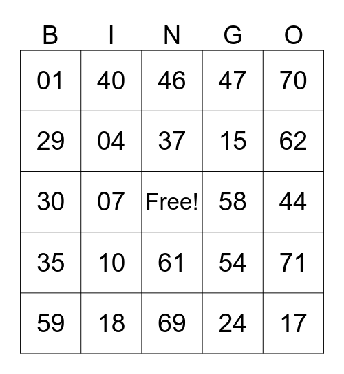 Untitled Bingo Card