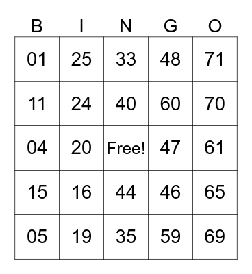 Untitled Bingo Card
