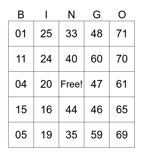 Untitled Bingo Card
