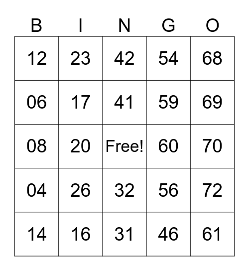 Untitled Bingo Card